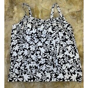 Lands End Women's Bust Minimizer Tankini Swimsuit Top Black Floral Size 24W NEW